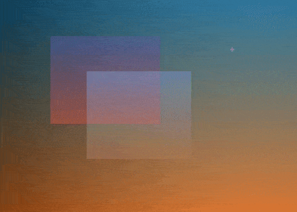 variously sized rectangles of varying opacities floating on a blue-orange gradient background.